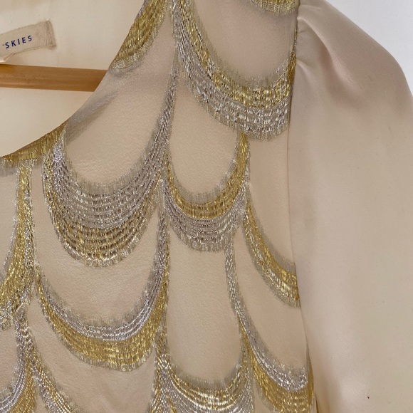 3/4 Sleeve Mini Dress - Cream, Silver and Gold/S - Picture 2 of 3